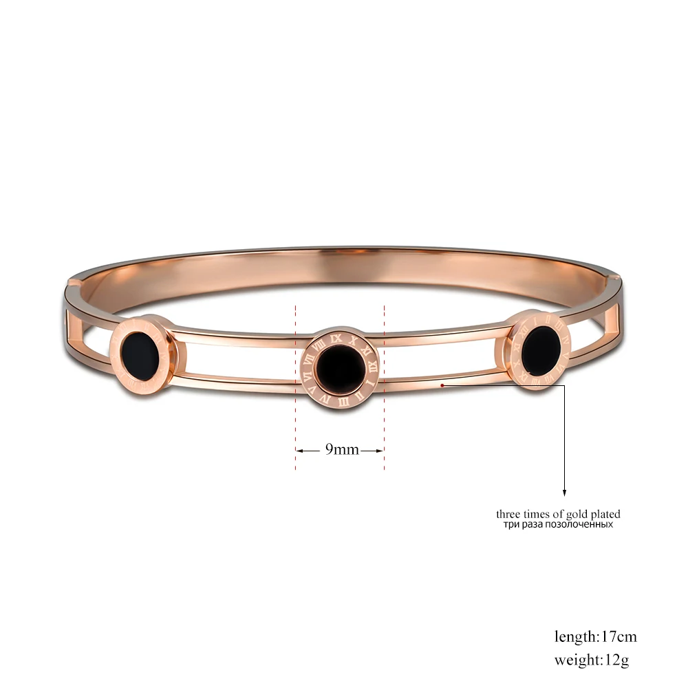 ЗуМанго Модные браслеты-обручи из титановой стали с черной оболочкой, розовым золотым цветом, вырезанными римскими цифрами, классическими браслетами на запястье ZB17008.
