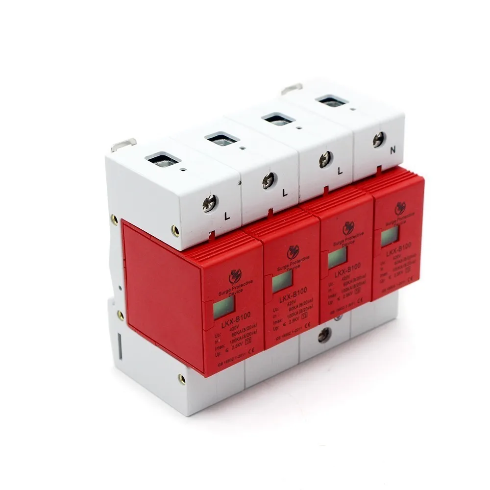 B100 4P 60KA ~ 100KA 385V AC 3P + N SPD домашний стабилизатор напряжения защитный низковольтный