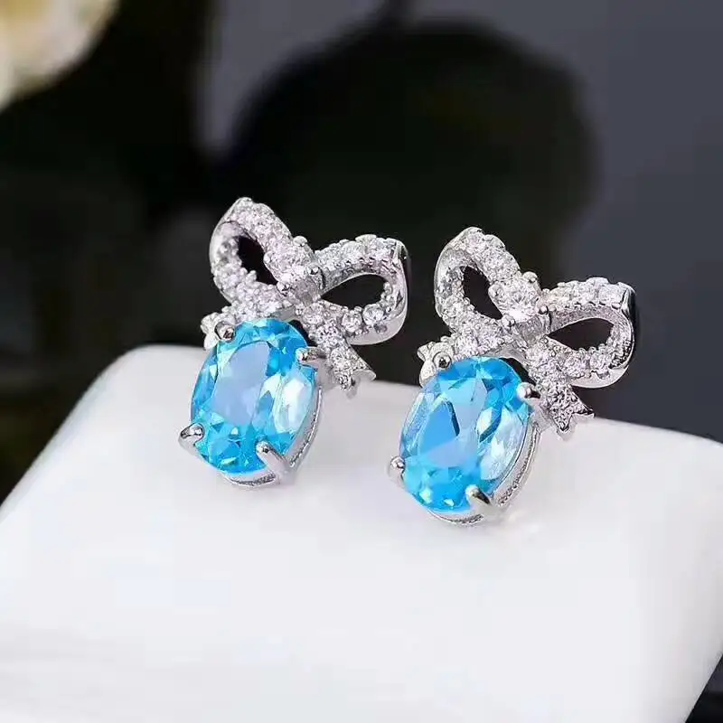 Элегантные серьги пусеты из серебра 925 пробы с топазом 4 мм * 6 мм|stud earrings|earrings forearring