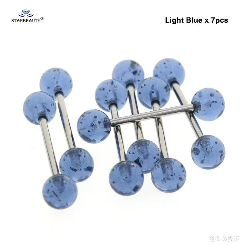 Light Blue x 7pcs 7 шт./партия, красивые мигающие Порошковые кольца для пирсинга языка, Акриловые Кольца для сосков, спиральные пирсинг, серьги, ювелирные изделия - Окраска металла: Light Blue x 7pcs