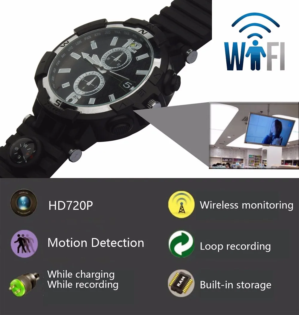 Новое прибытие водонепроницаемый 720 P Беспроводной Wi-Fi 32 ГБ TF smartwatch наручные часы с камерой светодиодный удаленного мониторинга для IOS Android