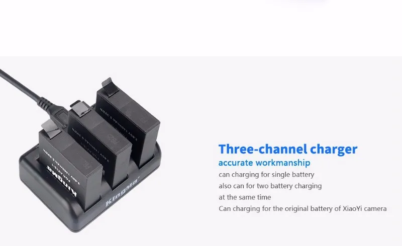 Аккумулятор KingMa Xiaomi Yi 4 K, 3 шт., 1000 мА/ч, 3 канала, USB зарядное устройство для XiaoYi 4K II 2 Xiaomi Yi 4k plus yi lite, аксессуары