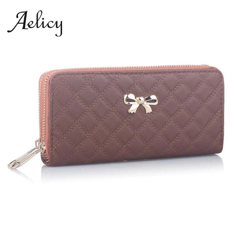 Aelicy, Длинный кошелек на двойной молнии с бантом, женский, Дамский, из искусственной кожи, сумка для денег, кошелек для монет, кошелек, карман для телефона, держатели для карт