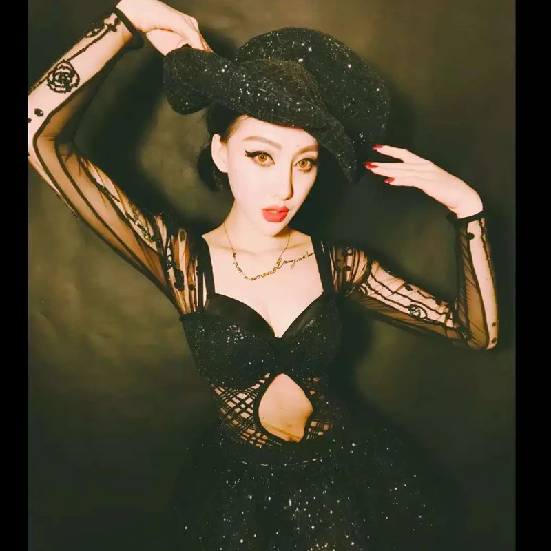 Боди с блестками золотого цвета костюм для девушек певиц джаз диджей DS