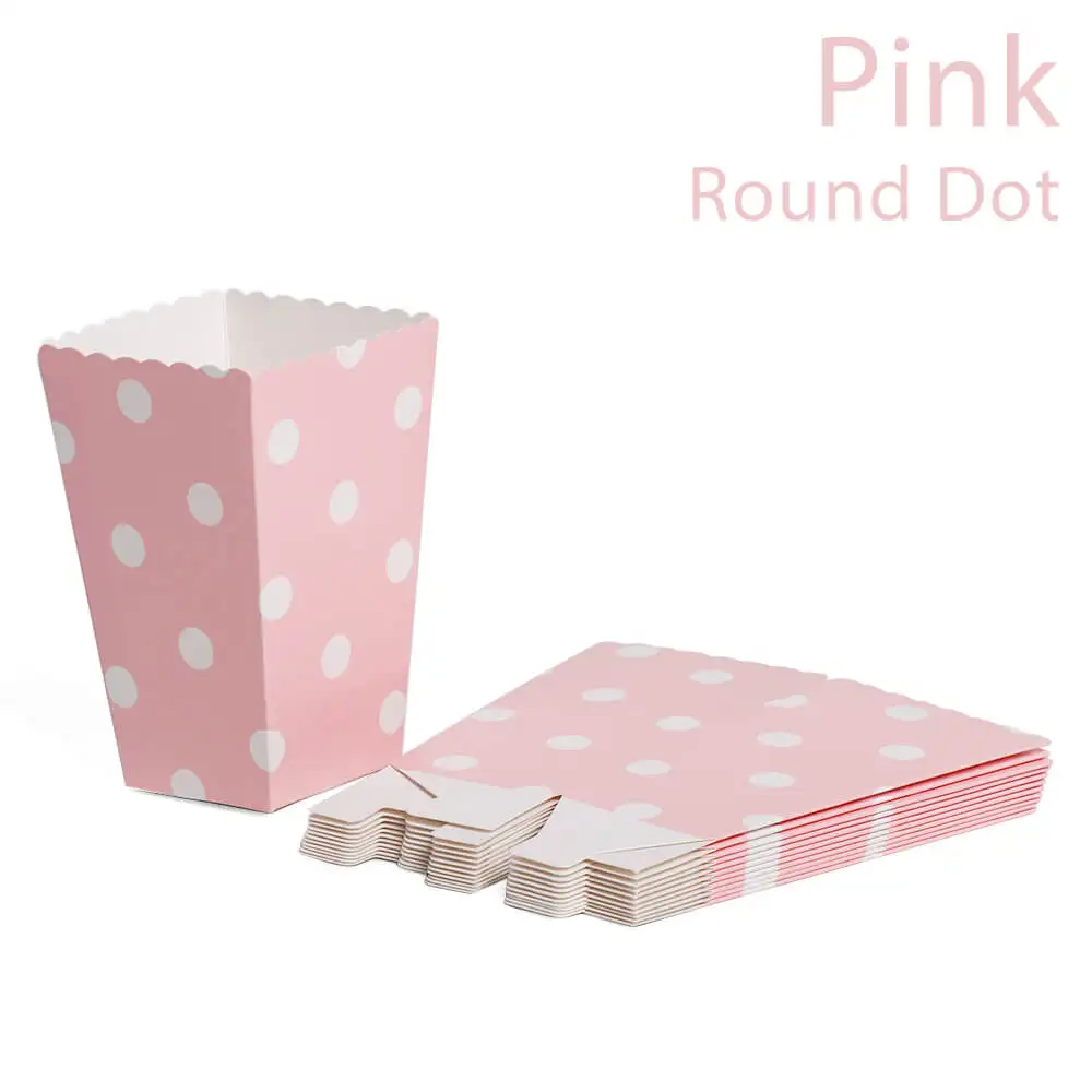 Round Dot pink 12 шт. розовые Золотые Коробки для попкорна, сумки для детской вечеринки, коробки, свадьба, день рождения, Декор, товары для фильмов, сумки для попкорна, вечерние принадлежности - Цвет: Round Dot pink