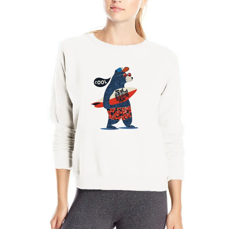 Cool bear playing surfboard hoodies personality design funny sweatshirt women harajuku kpop hoodie sweat femme fashion streewear | Женская