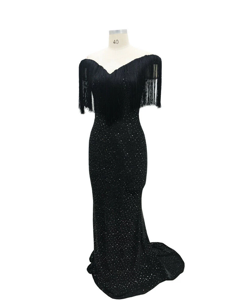 2019 новые летние Для женщин с блестками и бахромой платье открытыми плечами для