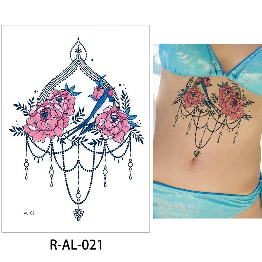 R-AL-021 Glaryyears 1 шт. 15*21 см Горячая цветок Макияж груди временная татуировка наклейка поддельные тату флеш-тату водонепроницаемый сексуальный боди-арт женский - Цвет: R-AL-021