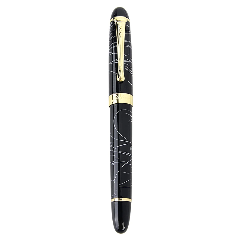 Ручка перьевая Jinhao черная линия роскошная полностью металлическая золотистая 450