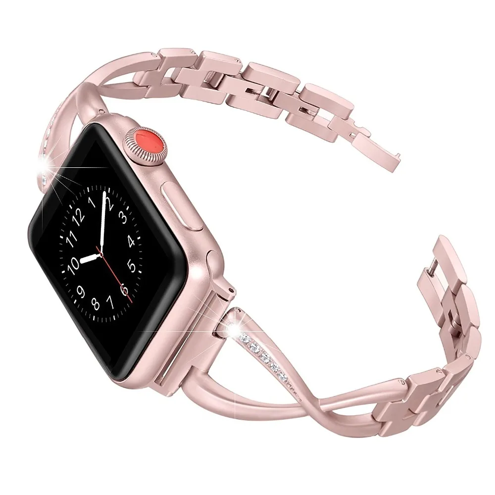 Для женщин часы ремешок для apple Watch полосы 38 мм/42 мм Diamond Нержавеющая сталь iwatch