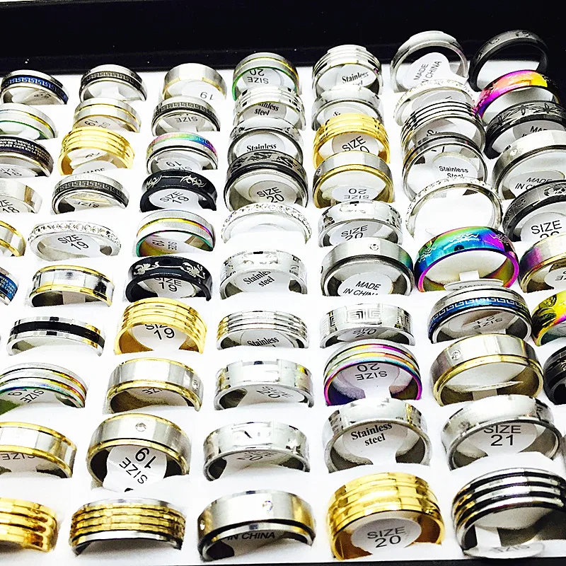 

MIXMAX 10pcs Women Rings Set Couple Stainless Steel Gold Silver Couple Black Punk Ring Men Jewelry gifts Wholesale Lots Bulk