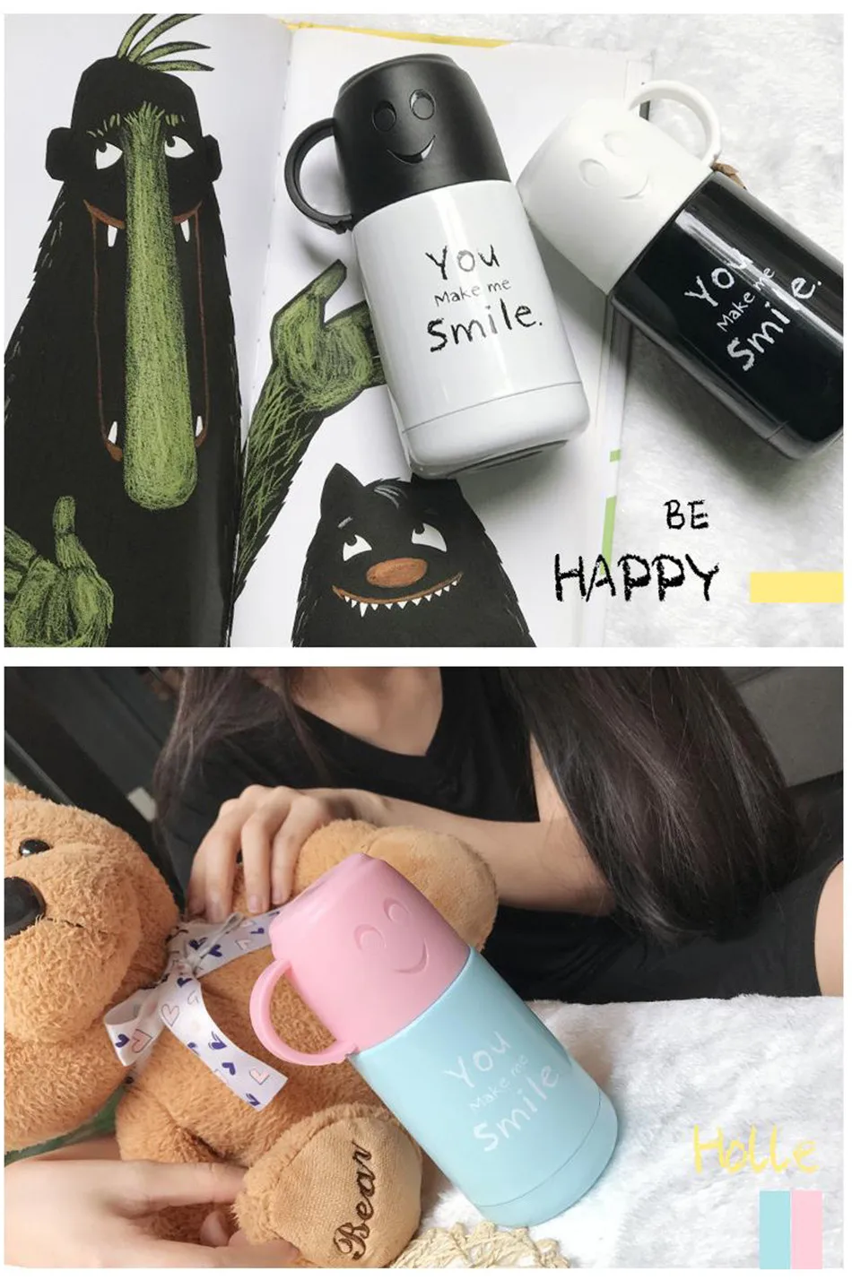 Smile термос из нержавеющей стали чашки кофейная кружка чашка вакуумная колба термобутылка для воды чай школьный офис портативный Термочашка 300 мл