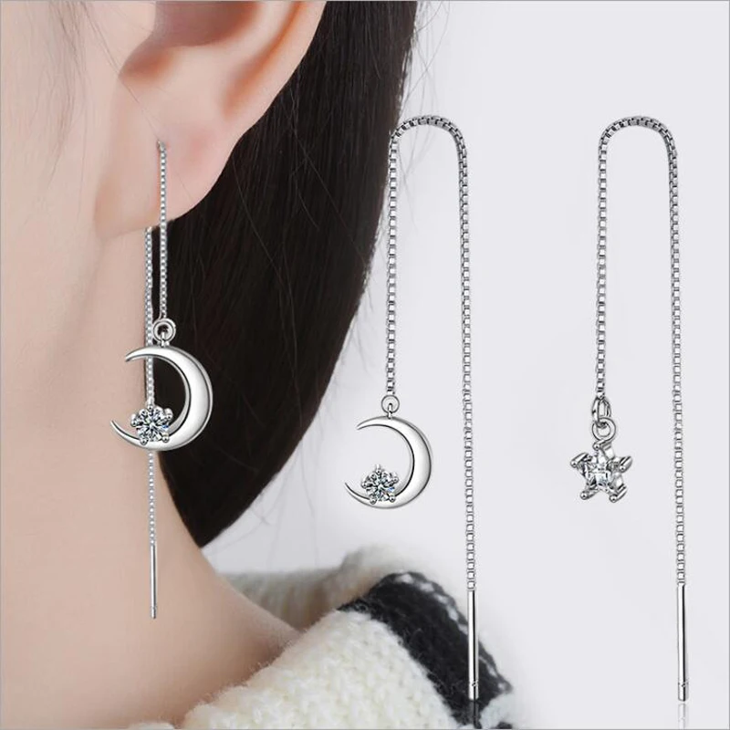 

KOFSAC Exquisite Moon Star CZ Earring Long Tassel Ear Line New 925 Silver Earrings For Women Fine Jewelry Valentine's Day Gifts