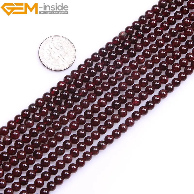 Gem-inside 4-14 мм 15 дюймов натуральный круглый темно-красный гранатовый камень, Бисер для ювелирных изделий бисер «сделай сам» Браслеты для женщин