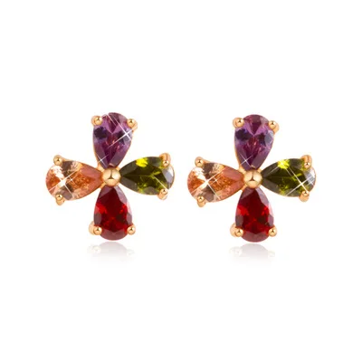 Kuniu flower shape stud earrings for women crystal metal material exquisite lovely style wedding anniversary fashion jewelry | Украшения и