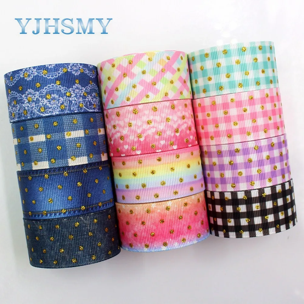 

YJHSMY G-18808-866, 25 мм 5 ярдов мультфильм Золотая блестящая корсажная лента с принтом DIY повязка на голову свадебный подарок упаковочный материал