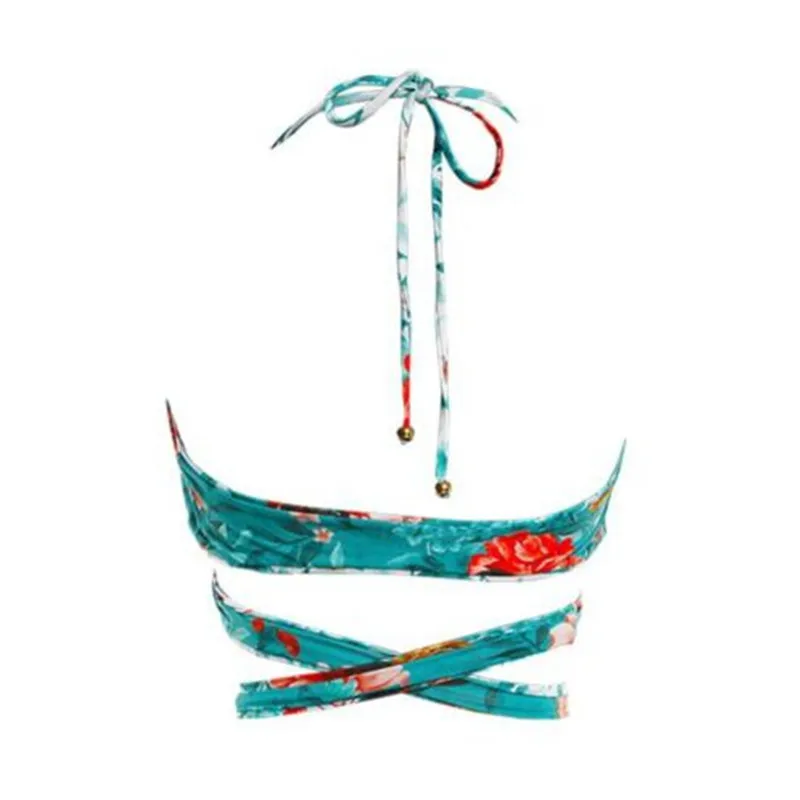 

2018 New Swimwear Women Floral Print Padded Bathing Suit Chest Cross Swimsuit Brazilian Biquinis High Waist Triangle Bikini Set
