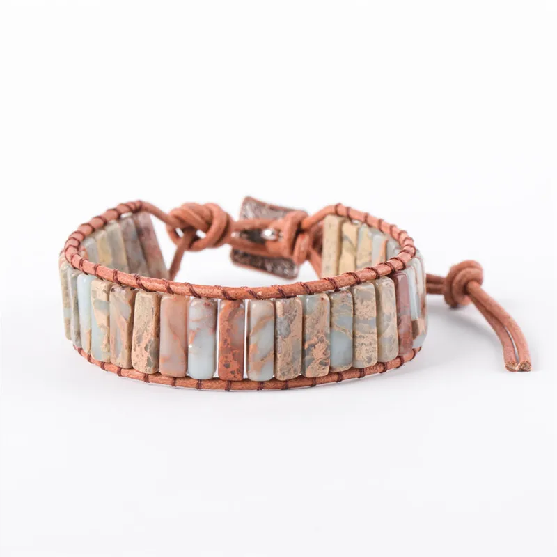 tan Многоцветный Браслет Boho с натуральным камнем, браслет чакра, браслет, Прямая поставка, один кожаный браслет, мощное ювелирное изделие - Окраска металла: tan