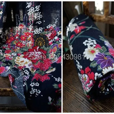 Кимоно для косплея из ткани с большим цветочным принтом 100 см * 140 черное платье