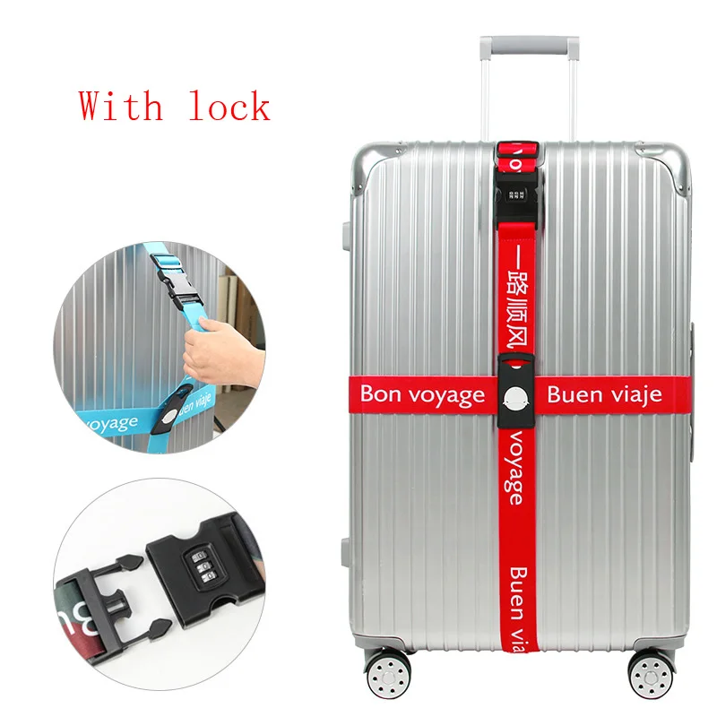 With lock Red Багажный ремень лента для чемодана три цифры ремень с паролем багажные ремни крест ремень Регулируемый дорожный аксессуар чемодан веревка - Цвет: With lock Red