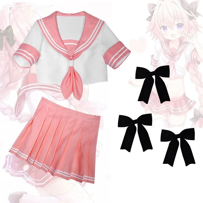 Аниме Fate Astolfo Косплей Костюм JK школьная форма платье моряка Outfi Женская нарядная одежда Аниме костюм на Хэллоуин - Цвет: with stockings