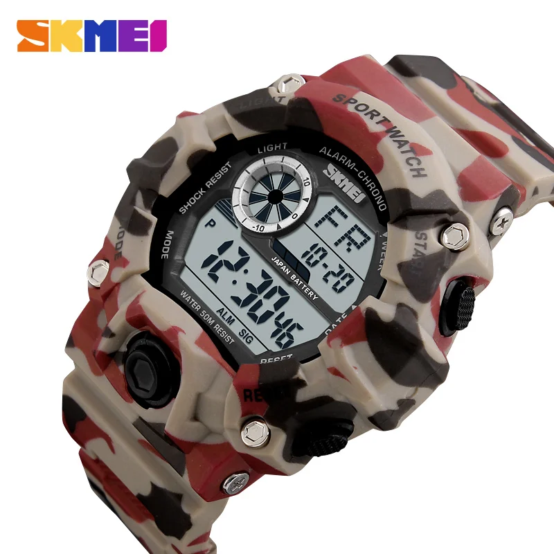 red Camouflage Мужские Цифровые спортивные часы S-Shock SKMEI часы мужские армейские камуфляжные военные многофункциональные наручные часы relogio masculino - Цвет: red Camouflage
