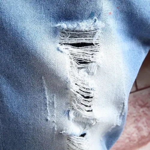 2018 Новая мода синий Для мужчин светло-голубой Ripped Destroyed джинсы Прямые Slim Fit
