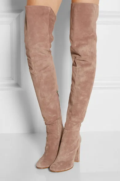 Элегантные женские Сапоги выше колена из замши абрикосового цвета сапоги до