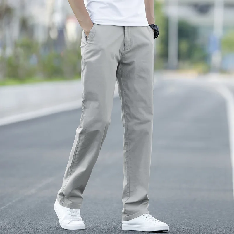 Серый Pantalon Homme брюки летние мужские повседневные Фитнес Брюки Модные хаки серые черные брюки плюс 40 42 44 мужские s тонкие прямые брюки - Цвет: Серый