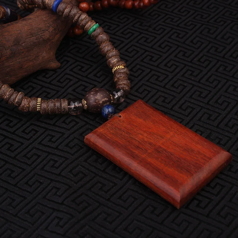 Модное квадратное этническое ожерелье из массива дерева черного цвета длинное