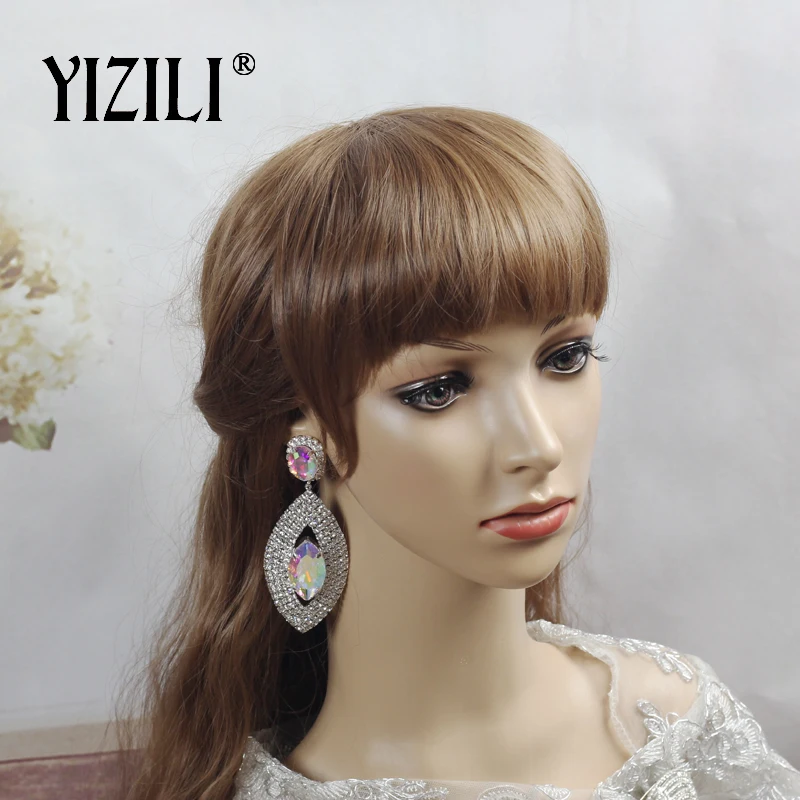 YIZILI серебро Цвет с горным хрусталем длинной кисточкой серьги для Для женщин большие серьги с свадебный большой серьги JewelryE081
