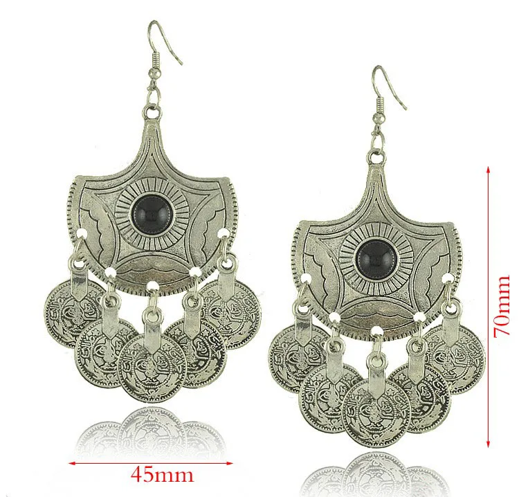 Античное серебро Турецкая монета висячие серьги секторный дизайн бохо цыганский