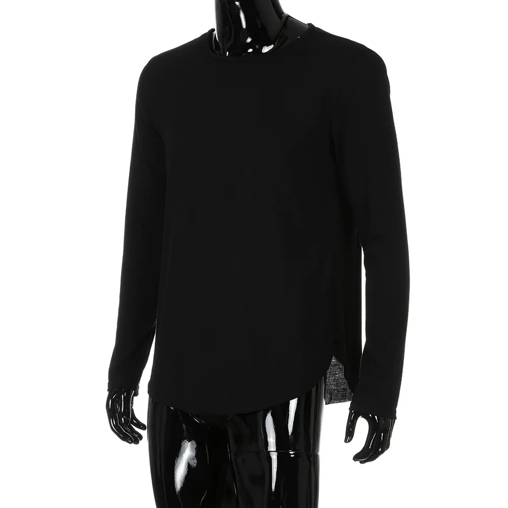 Feitong рубашка для мужчин Slim Fit О-образным вырезом с длинным рукавом мышцы рубашка повседневные блузки Social Masculina