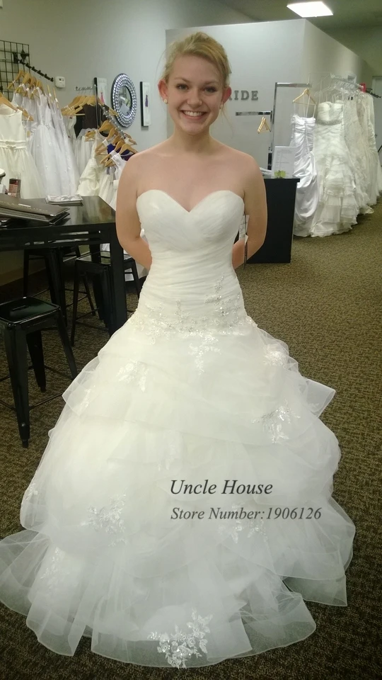 Халат де mariée 2016 реальный образец органза линии урожай кот свадебное платье