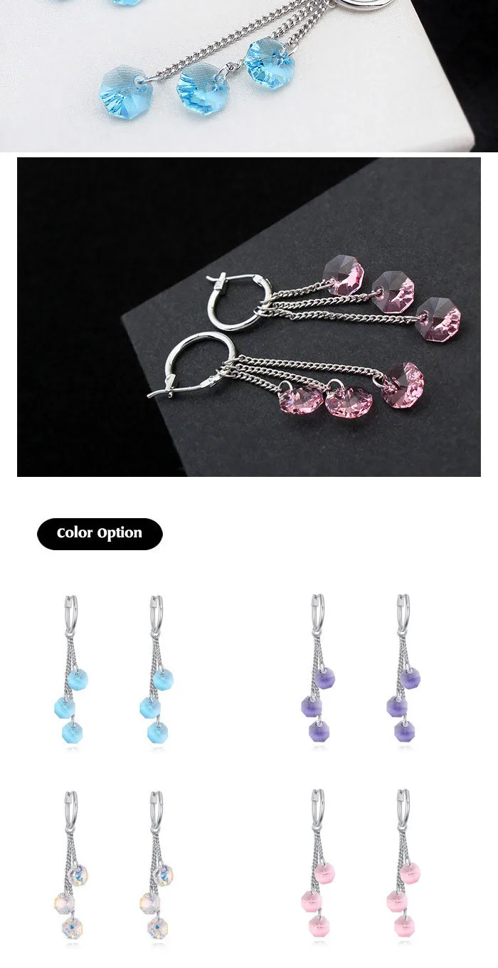 Трендовые Восьмиугольные кристаллы от Swarovski кисточкой серьги для женщин серебряный цвет серьги на свадебную вечеринку женские ювелирные изделия подарок