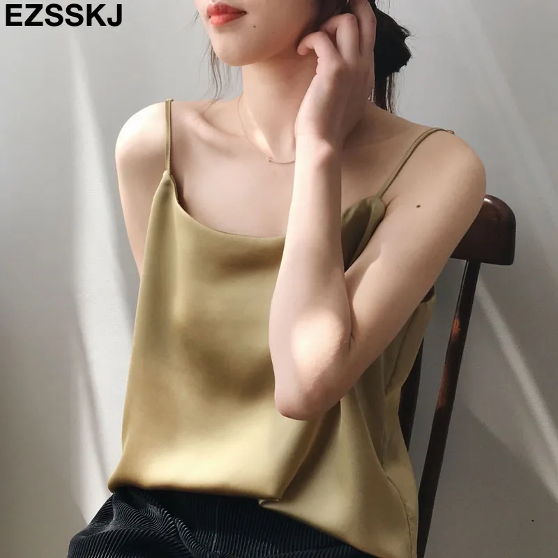 Женский атласный Топ без бретелек однотонный Свободный Повседневный с круглым