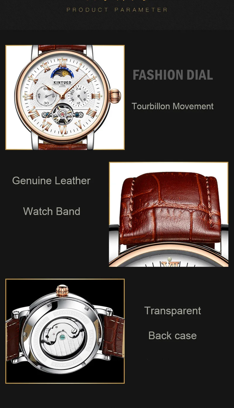 KINYUED Роскошные автоматические часы с фазой Луны для мужчин хронограф Tourbillon для мужчин s Скелет механические часы бренд Relogio Masculino
