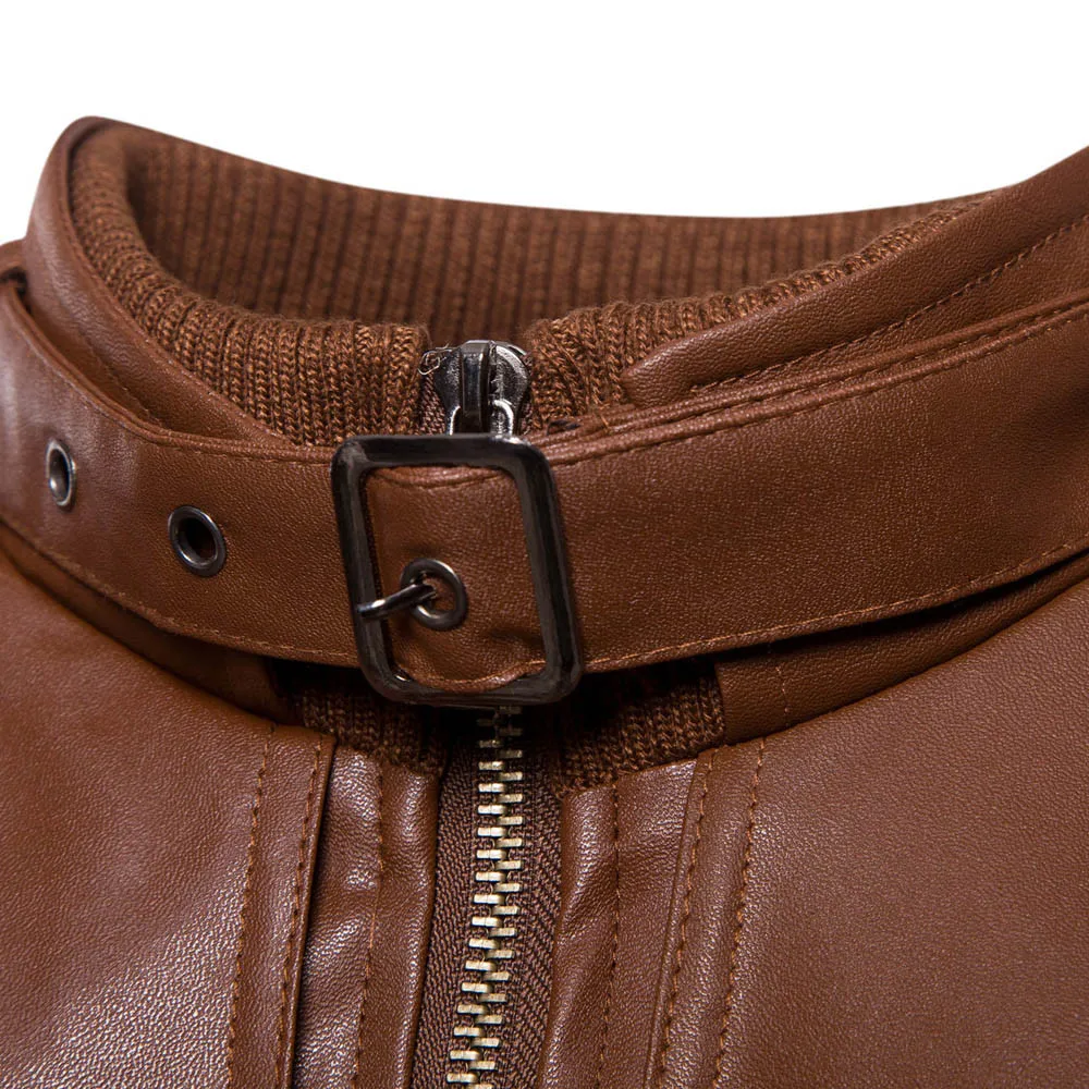 

Nice Autumn Men Leather Jacket Winter Fashion Zip PU Male Black Leather Motorcycle Slim Fit Jacket Coats Male Clothing W84-JK