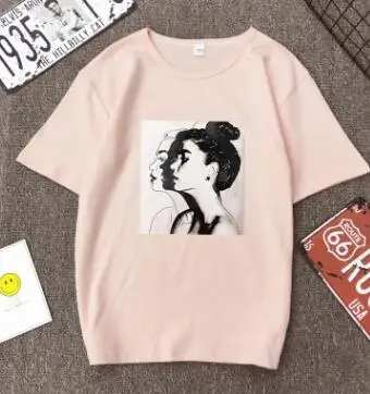 Light pink Новая модная женская футболка на весну-лето с принтом для девочек, короткий рукав, круглый вырез, хлопок, спандекс, Женский Топ, облегающая мягкая женская футболка - Цвет: Light pink