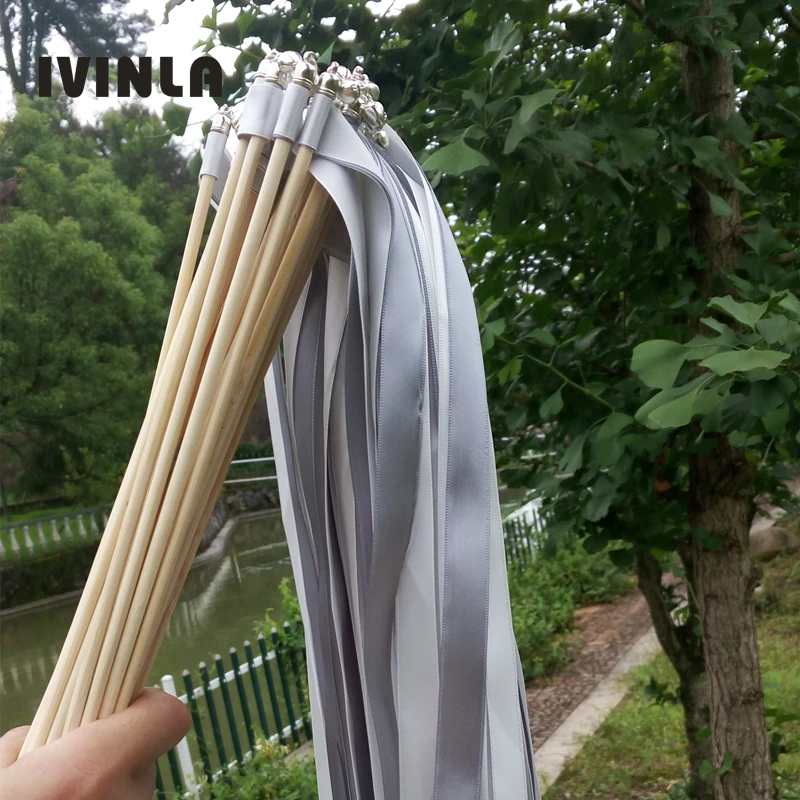 Новейшая 50 шт./лот белая серая лента свадебные палочки с серебряными