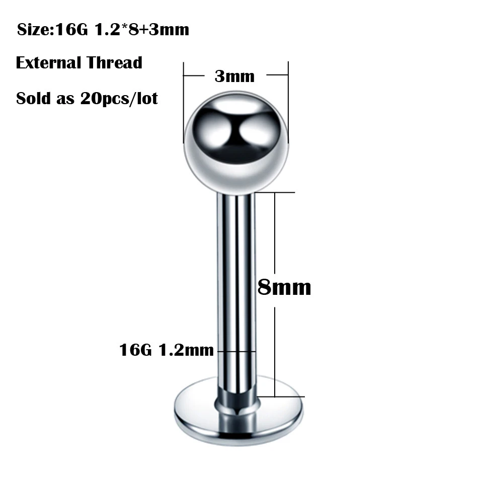 T1102x20 20pcs/lot 16G 14G Titanium Piercing Labret Rings Piercing Tragus Cartilage Piercings Lip Rings Piercing Ear Rings Body Jewelry - Окраска металла: T1102x20