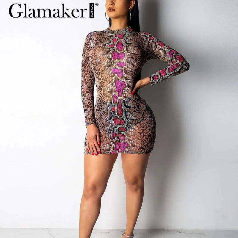 Женское облегающее мини-платье Glamaker летнее Сетчатое платье с длинным рукавом и