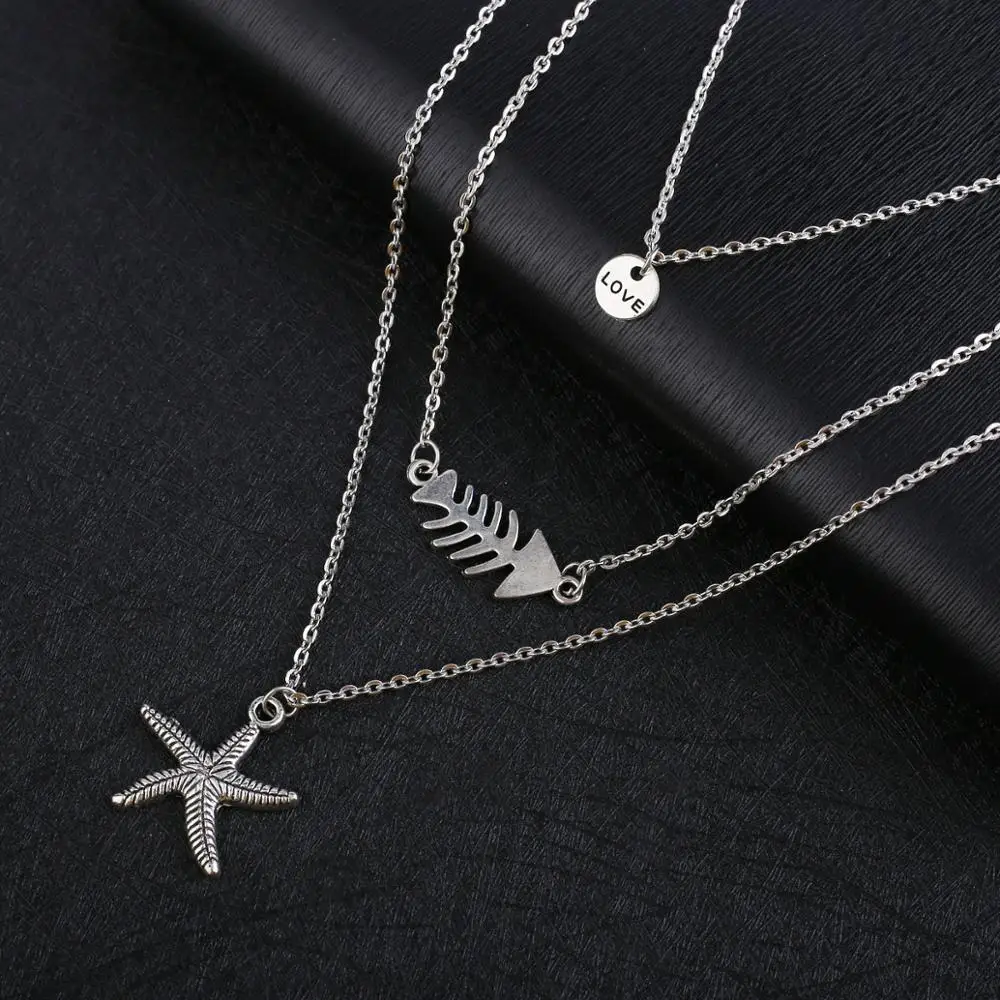 Женское многослойное колье с подвеской в виде морской звезды | Украшения и