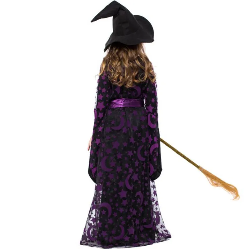 

Children Girl Hallowmas Purple Moon Star Witch Cosplay Kids Stage Performance Costumes Party Decoration Costume Christmas