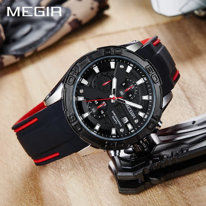 MEGIR Хронограф Спортивные часы для мужчин Relogio Masculino Лидирующий бренд Модные