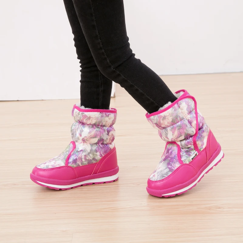 

Children boots high quality waterproof girls snow boots warm plush winter shoes platform non-slip princess boots