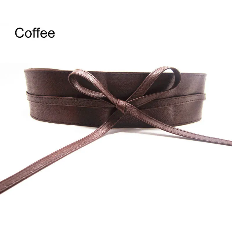 Coffee Модный женский ремень из искусственной кожи, широкий пояс с завязками вокруг талии JL - Цвет: Coffee