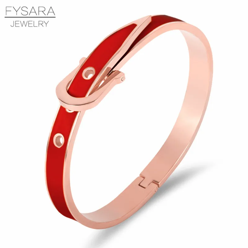 Rose gold Red FYSARA любовные Браслеты и браслеты для женщин и мужчин с пряжкой на ремне, эмалевые браслеты из нержавеющей стали, классические ювелирные изделия - Окраска металла: Rose gold Red