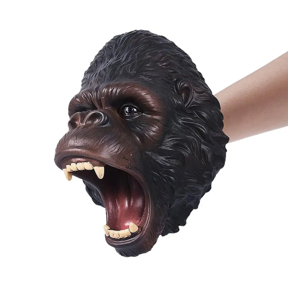 Gorilla Ручные куклы динозавр T-Rex фигурки перчатки Мягкая виниловая Резина животное акула собака корова голова действие палец King Kong модель игрушки подарок - Цвет: Gorilla