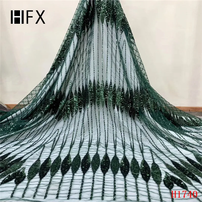 Высококачественная кружевная ткань ручной работы с бисером золотого цвета 3D